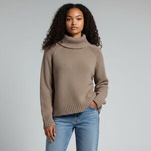 Lisa Todd Women's Size Small Mock Zip Neck Zi Long Sleeve Sweater Reed Brown